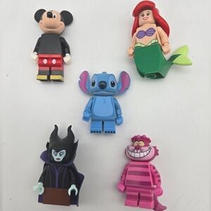 Disney Lego Lot/Set Minifigures-Mickey Malificent Stitch Ariel Cheshire Cat